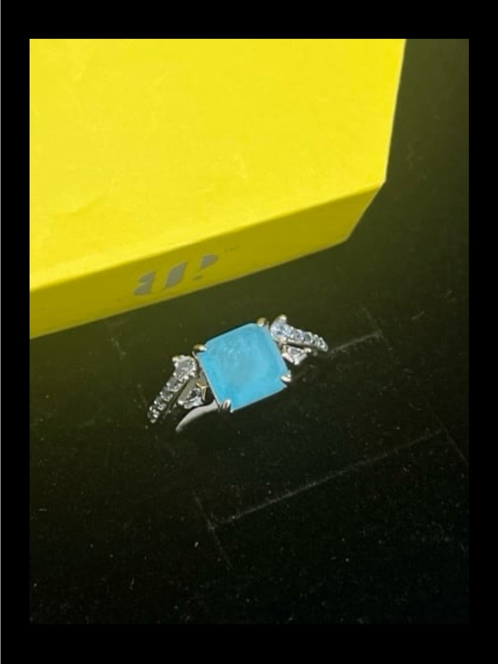 Bomb Party RBP7579 Joanna Lily Lab Created Aqua Blue Quartz Rhodium size 5